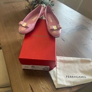 Salvatore Ferragamo Pink Vara Bow Leather Flats